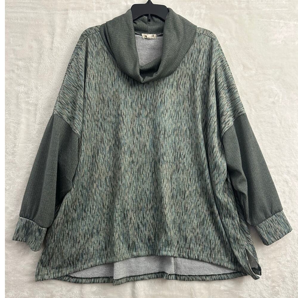 One World Green Cowl Neck Tunic Top 3X A-Line Classic